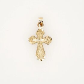 77161 14K YELLOW GOLD 1" DIAMOND CUT  BORDER POINTED  SMALL CROSS