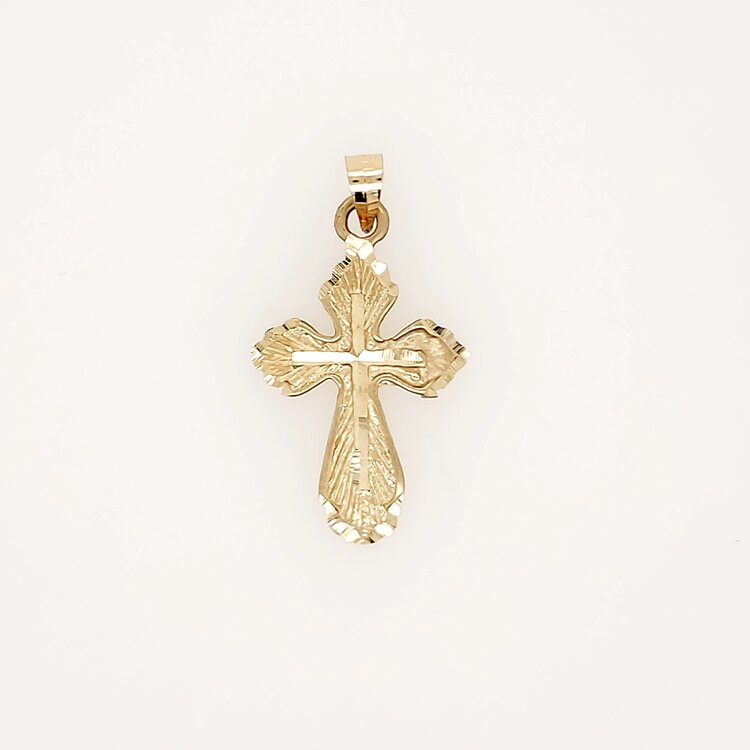 77161 14K YELLOW GOLD 1" DIAMOND CUT  BORDER POINTED  SMALL CROSS