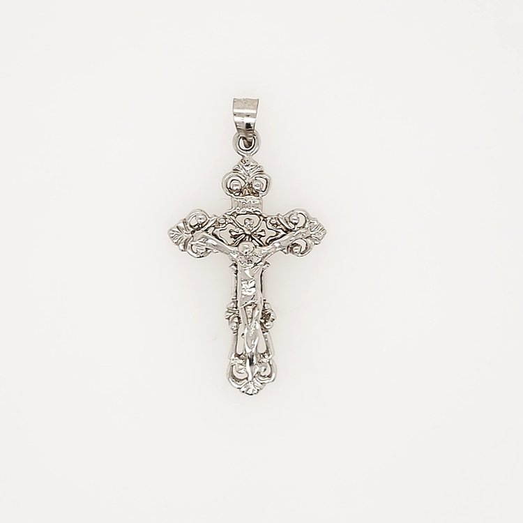 75271 14K WHITE GOLD  1"  FLEUR-DE-LIS  CRUCIFIX