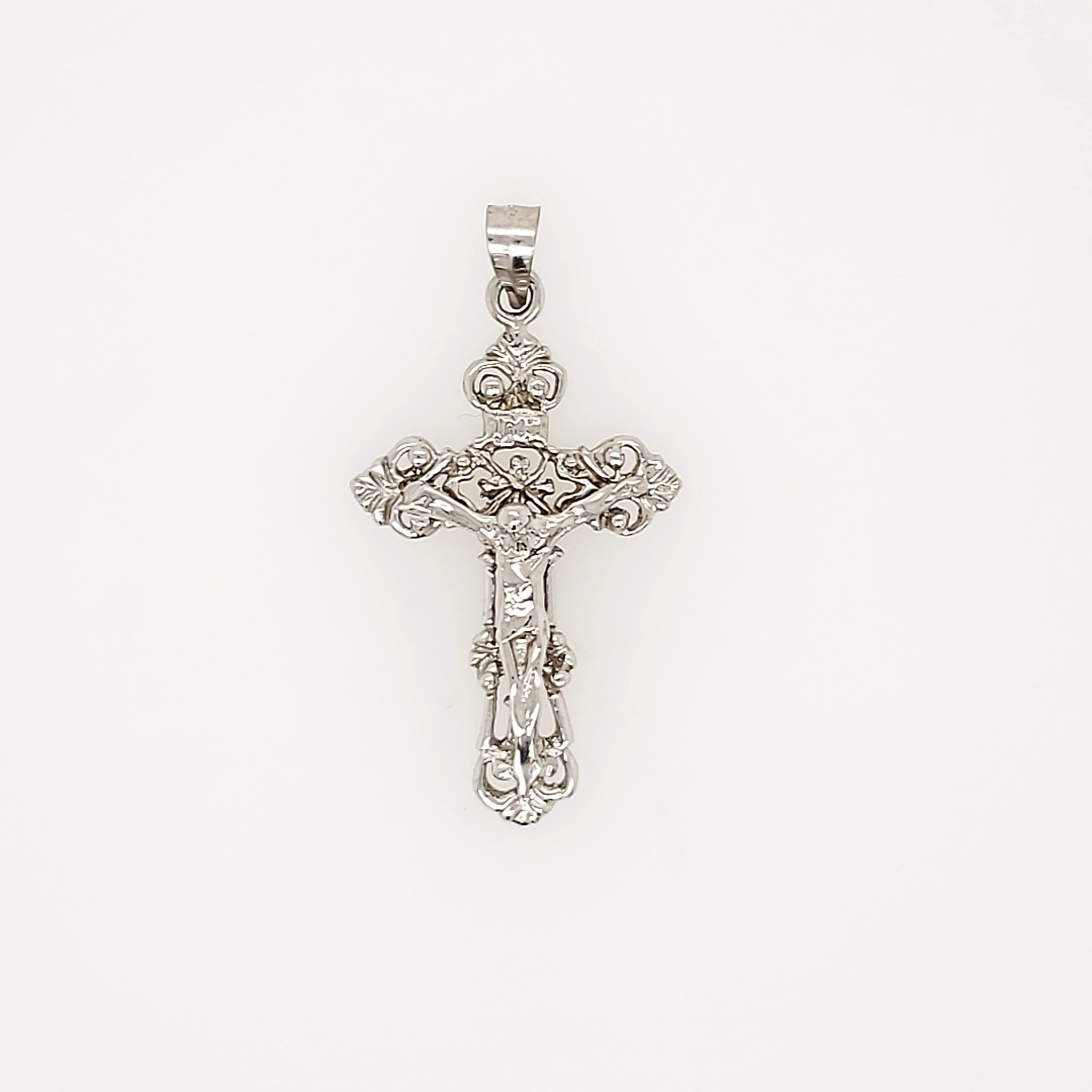 75271 14K WHITE GOLD 1" FLEUR-DE-LIS CRUCIFIX