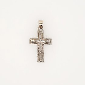 77159 14K WHITE GOLD 0.75" HIGH POLISH TEXTURE EDGES SMALL CRUCIFIX