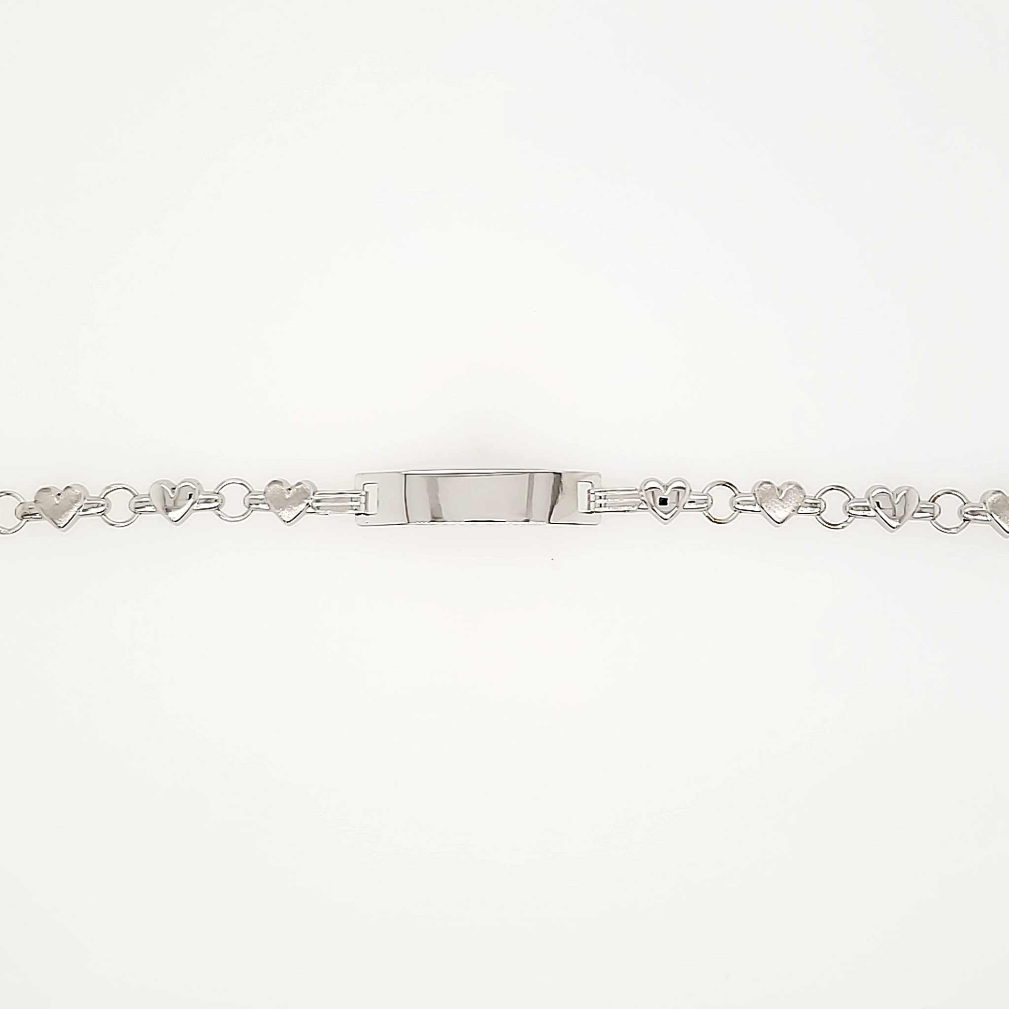 20119 14K WHITE GOLD 6" BUBBLE HEART HIGH POLISHED AND SATIN FINISHED NAME ID KIDS BRACELET