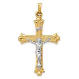 77166 14K 2 TONE 1.30" HIGH POLISHED TEXTURED CRUCIFIX