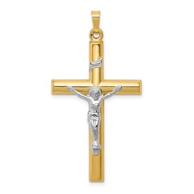 77168 14K 2 TONE 1.40" HIGH POLISH TUBE DESIGN HOLLOW INRI CRUCIFIX