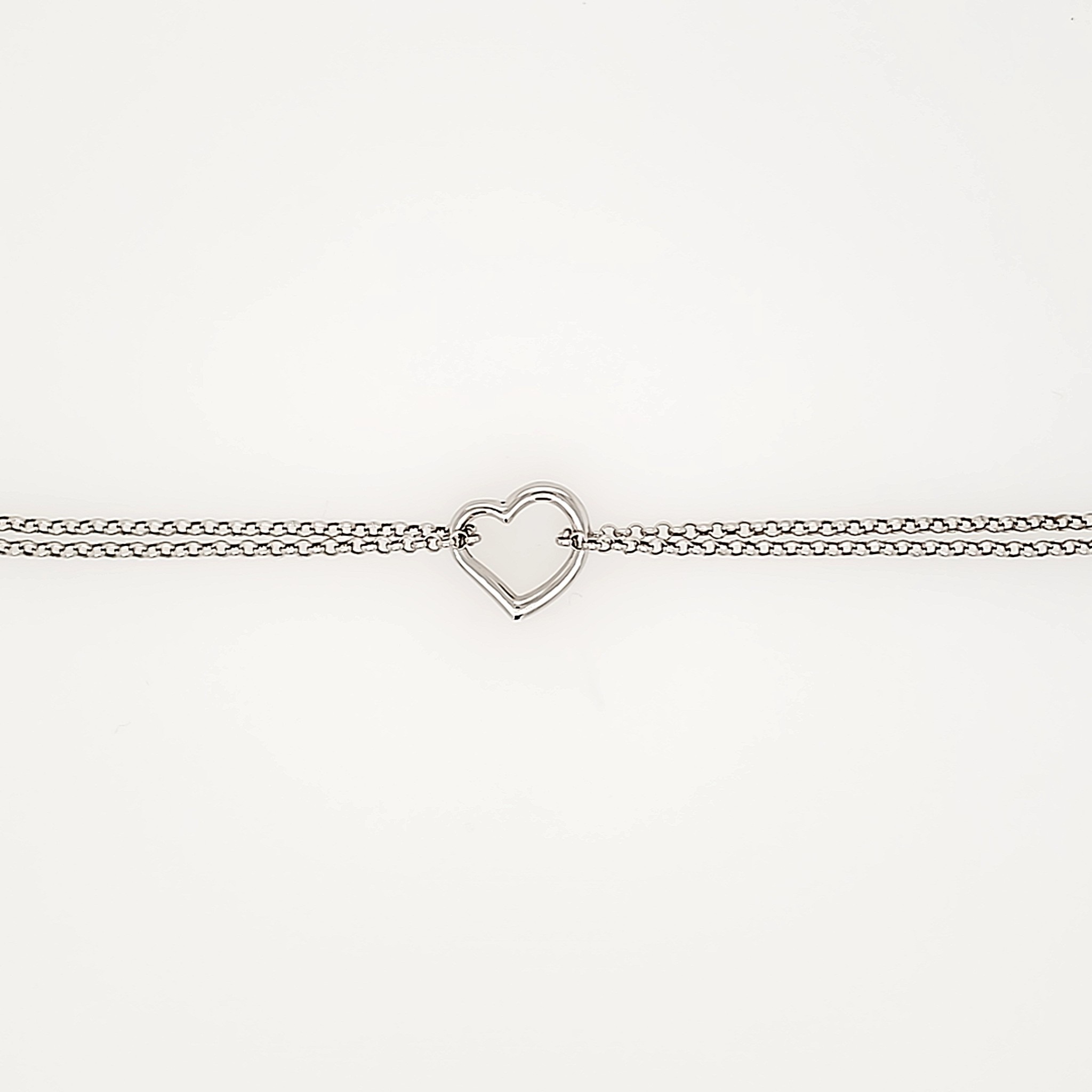 20128 14K WHITE GOLD DOUBLE ROLO LINK WITH OPEN HEART ANKLET BRACELET