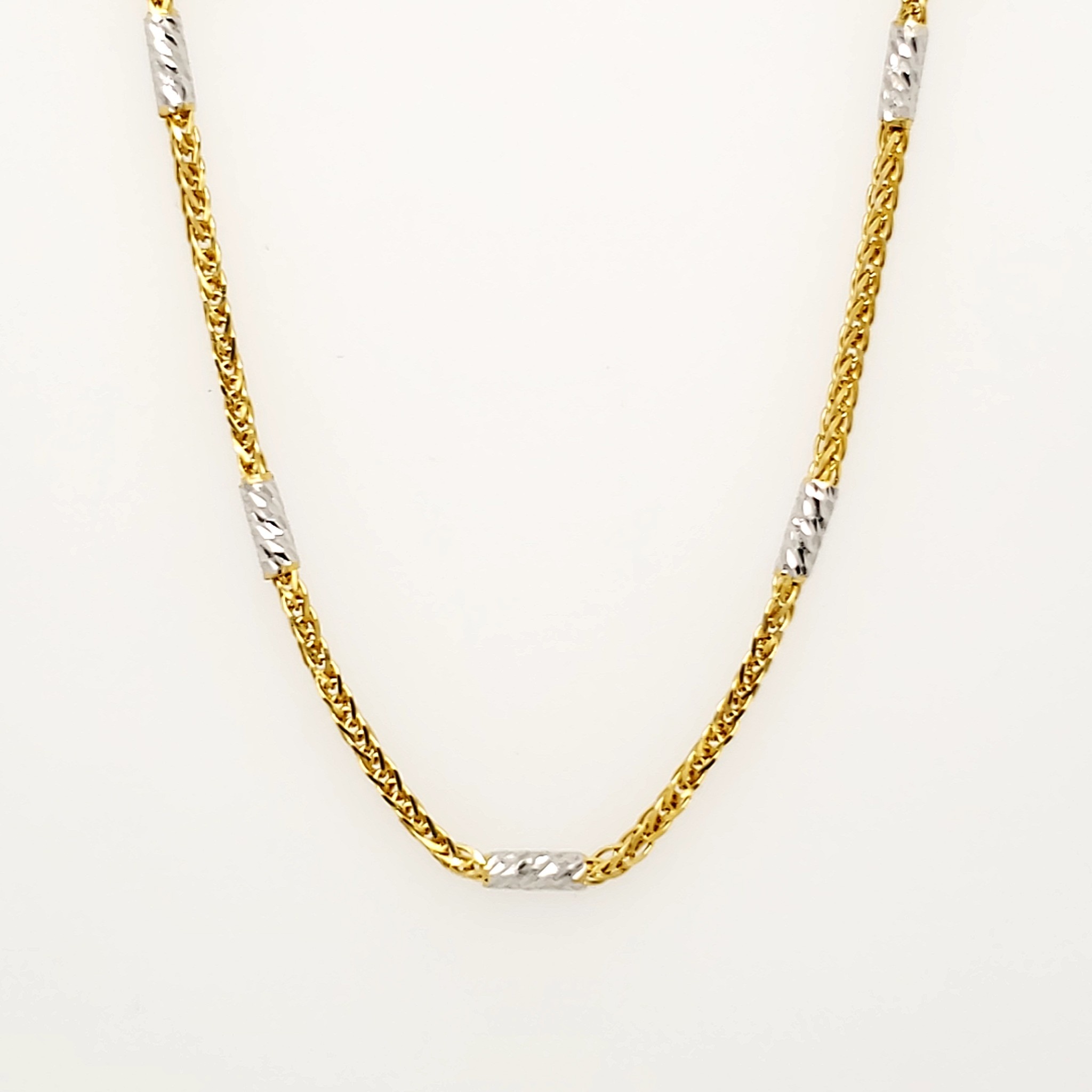 50157 14K TWO TONE 16" WHEAT WITH MIRROR LINK CHAIN