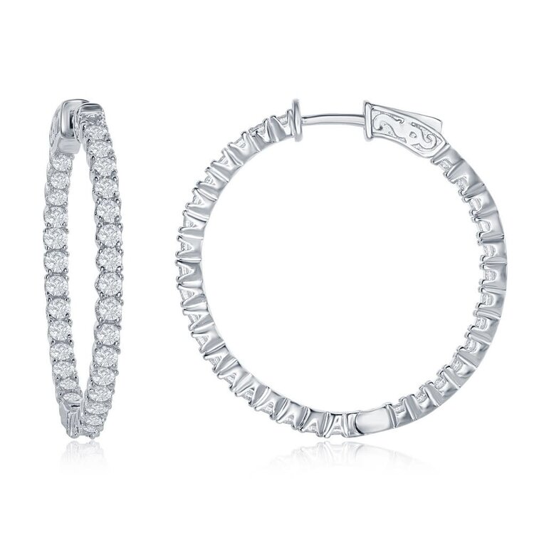 80012 STERLING SILVER  3x35MM CUBIC ZIRCONIA INSIDE OUT HOOPS