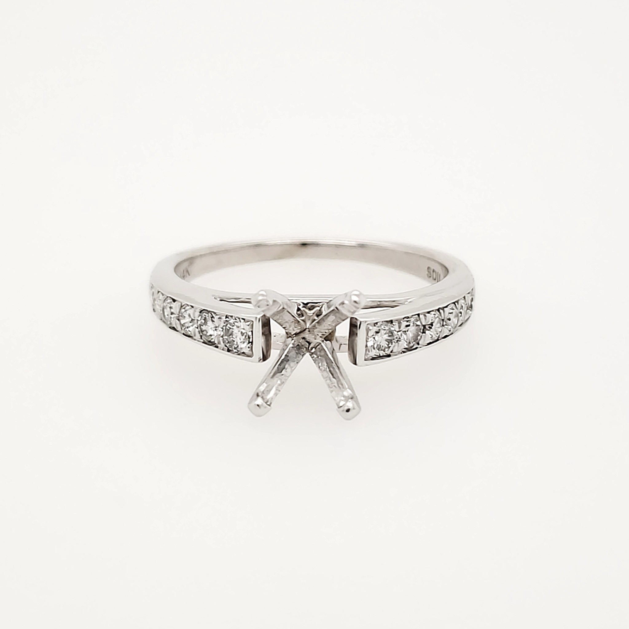 475042 14K WHITE GOLD .50TCW DIAMOND BEADED SET ENGAGEMENT RING SETTING