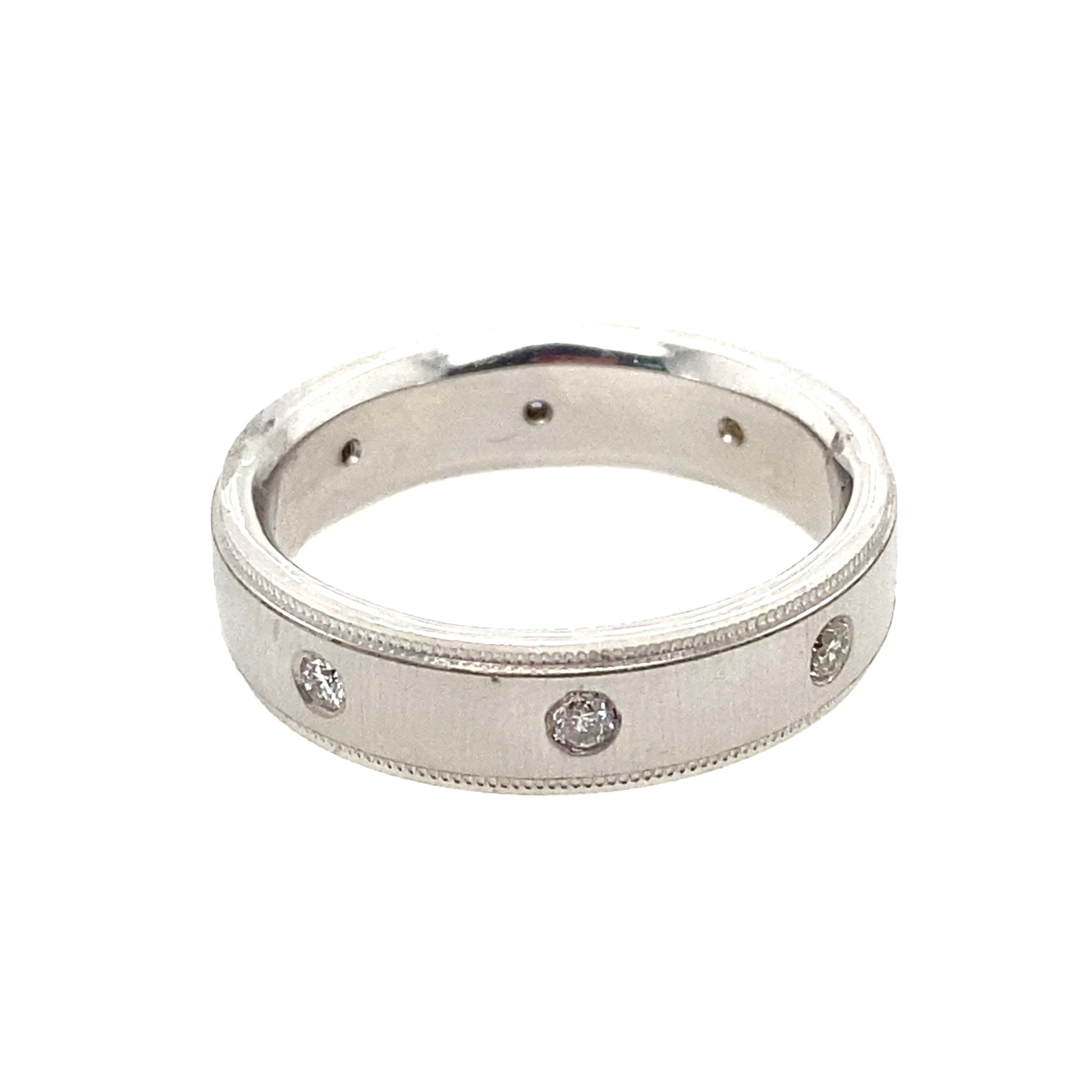 475180 14K 6MM WHITE GOLD .24CT BURNISH SET DIAMONDS /MILIGRAIN EDGES WITH SATIN CENTER (SIZE 10.25)