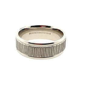 475411 BENCHMARK 14K  8MM WHITE GOLD TREE BAR  PATTERN BAND (SIZE 10)