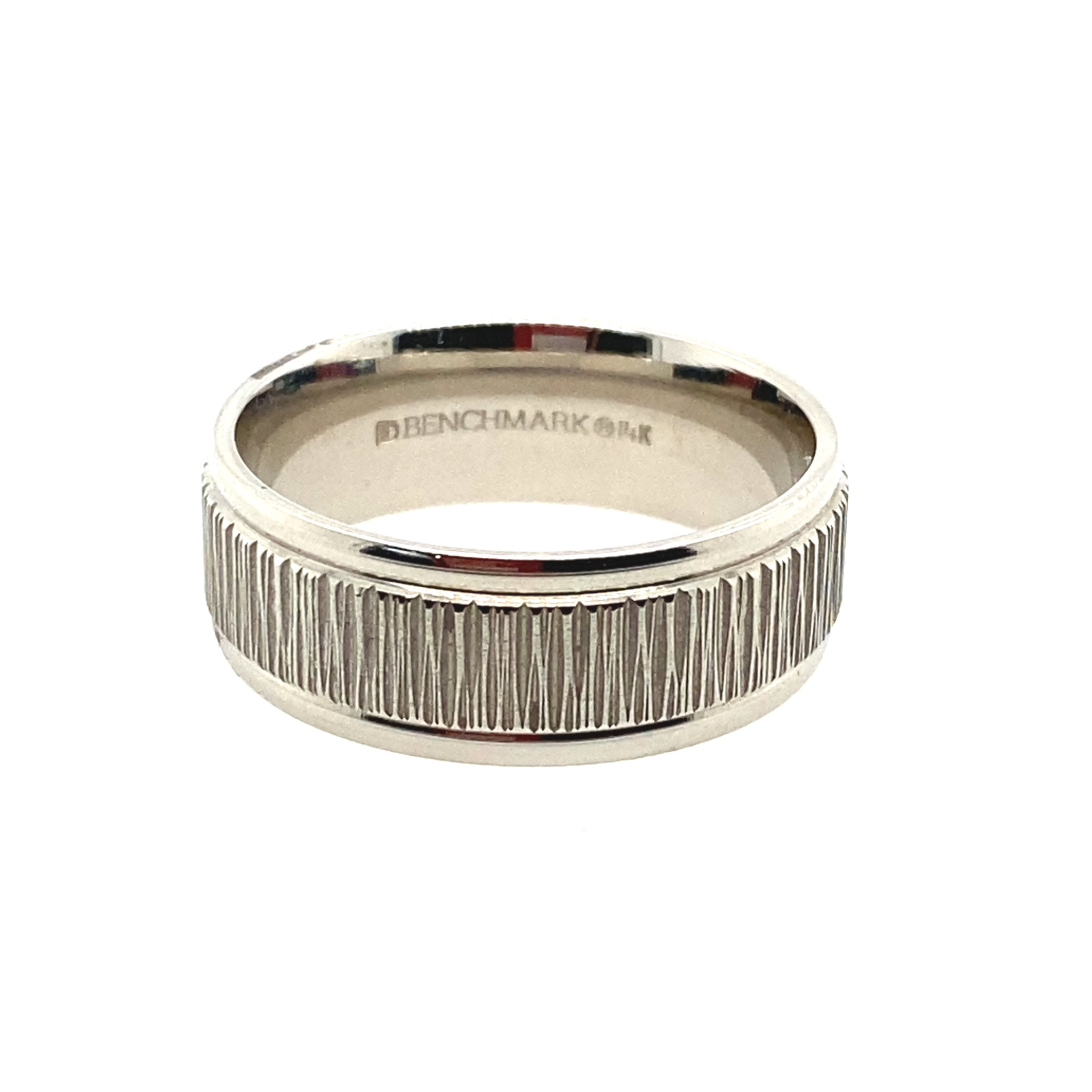 475411 BENCHMARK 14K 8MM WHITE GOLD TREE BARK PATTERN BAND (SIZE 10)