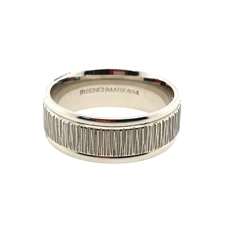 475411 BENCHMARK 14K  8MM WHITE GOLD TREE BAR  PATTERN BAND (SIZE 10)