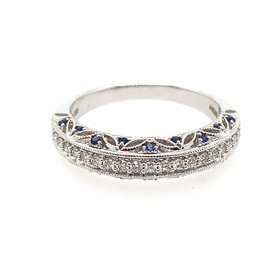 477637 14K WHITE GOLD .33CT DIAMOND WITH  SAPPHIRES ON SIDES WEDDING  BAND