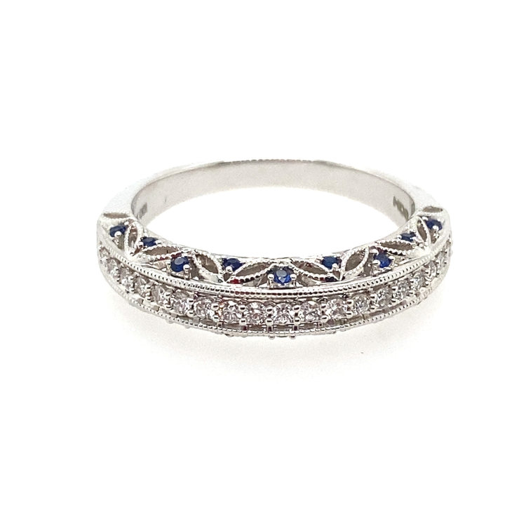477637 14K WHITE GOLD .33CT DIAMOND WITH  SAPPHIRES ON SIDES WEDDING  BAND