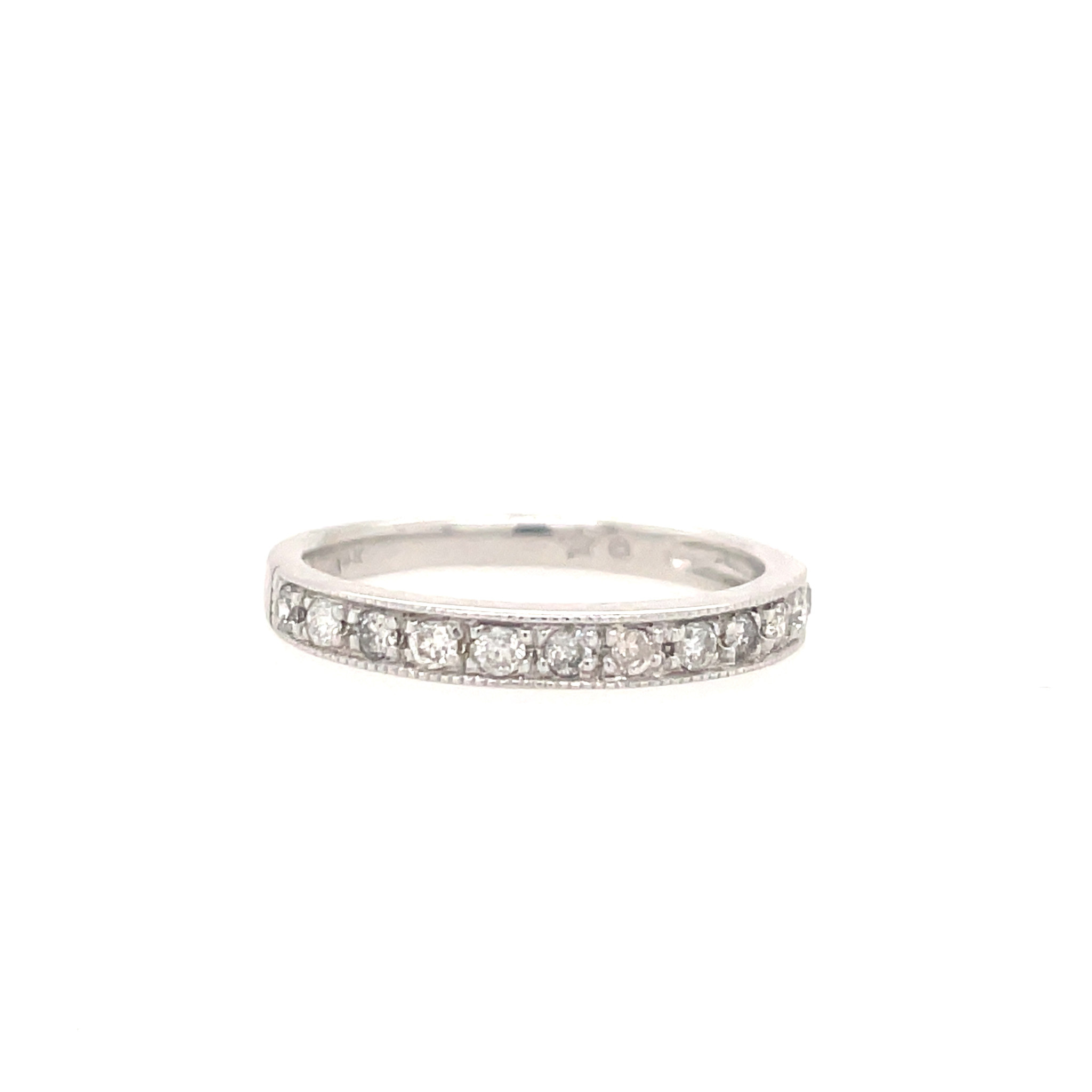 475338 14K WHITE GOLD .20CT DIAMOND MILGRAIN BAND RING