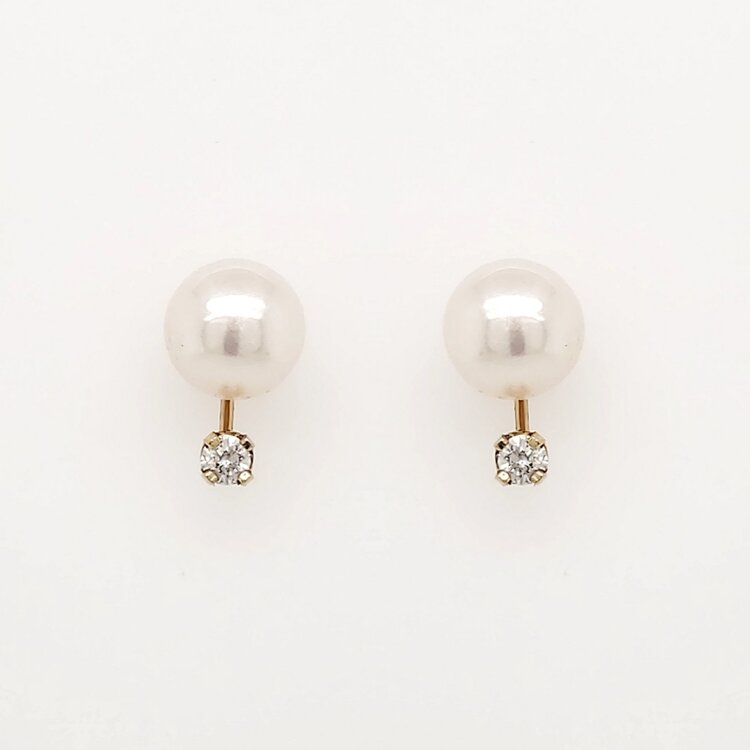 30510 14K YELLOW GOLD .08CTW DIAMOND  6.25MM  PEARL STUDS