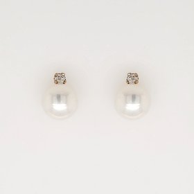 30511 14K YELLOW GOLD .08CTW DIAMOND  7MM  PEARL STUDS