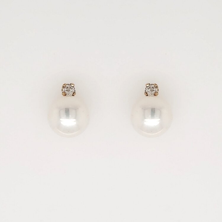 30511 14K YELLOW GOLD .08CTW DIAMOND  7MM  PEARL STUDS