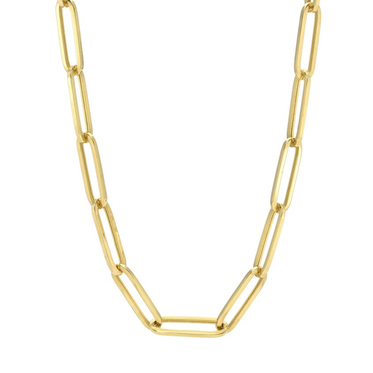 60045 14K YELLOW GOLD 18" PAPER CLIP 4MM SEMI HALLOW NECKLACE