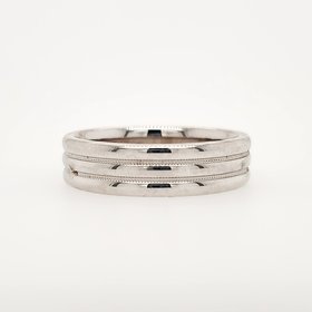 47527 14K  WHITE GOLD 6MM TRIPLE ROW HIGH POLISHED BAND (SIZE 10.5)