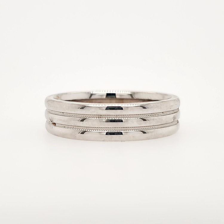 47527 14K  WHITE GOLD 6MM TRIPLE ROW HIGH POLISHED BAND (SIZE 10.5)