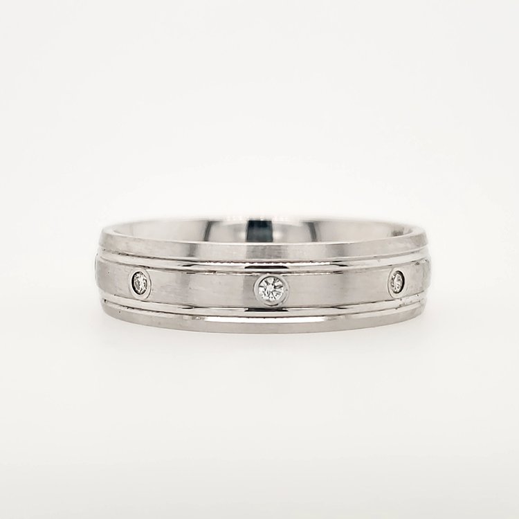 475179 14K  WHITE GOLD 6MM  .24TCW  SATIN FINISH  BURNISH SET DIAMOND BAND (SIZE 10)