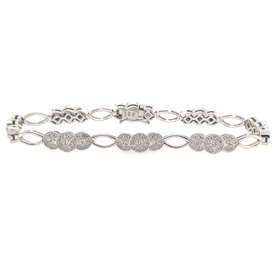 20130 14K WHITE GOLD 2 CT DIAMOND MILGRAIN PAST PRESENT FUTURE ROUND DIAMOND HALO WITH OPEN MARQUIS LINK BRACELET