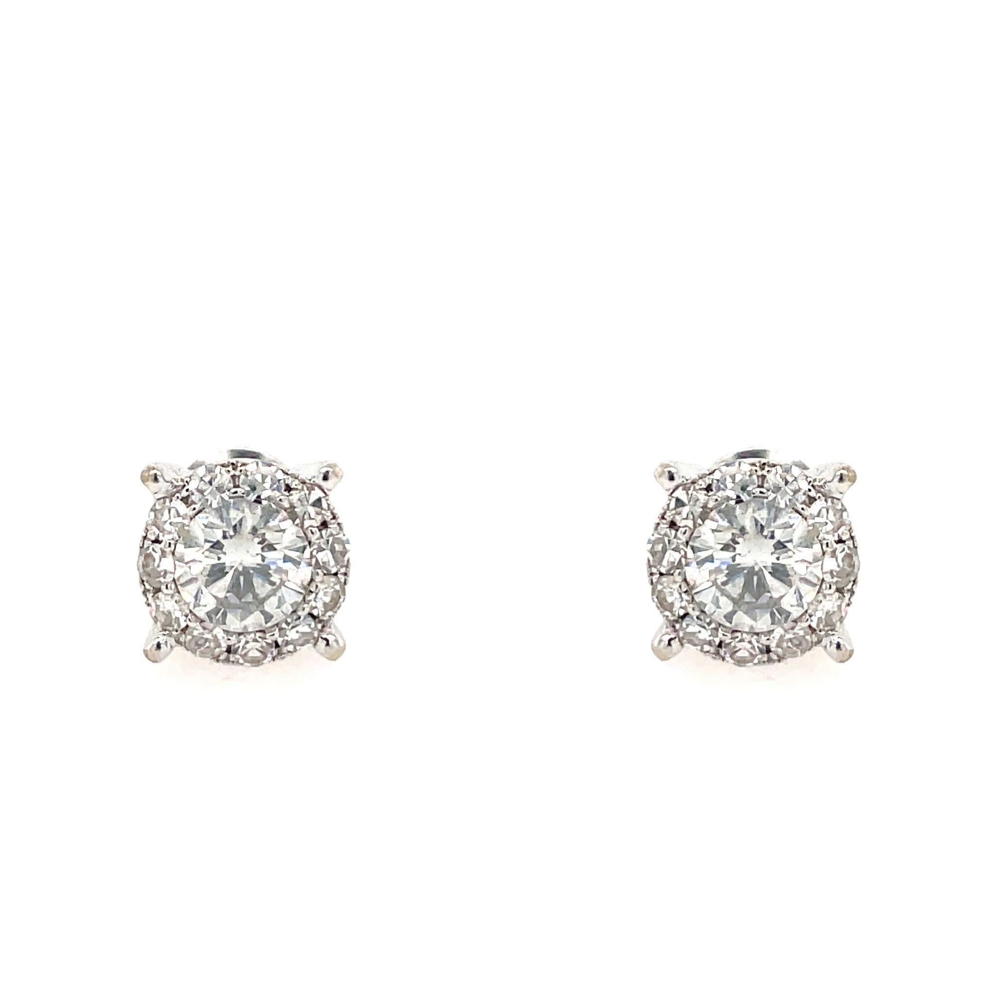 30514 14K WHITE GOLD 1.50 CT H SI2 ROUND DIAMOND CENTER HALO STUDS