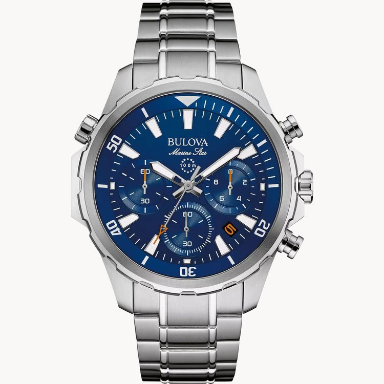 bulova 042429537910 BULOVA 43MM MARINE STAR STAINLESS STEEL BLUE DIAL CHRONOGRAPH MENS WATCH