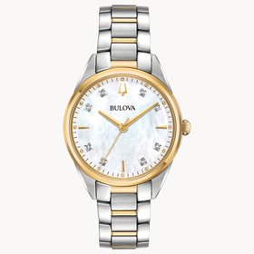 bulova 042429561113 BULOVA LADIES SUTTON TWO TONE  MOTHER OF PEARL DIAL WITH DIAMOND MARKERS