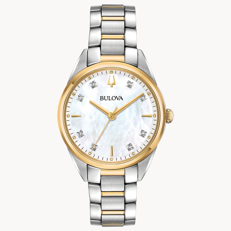bulova 042429561113 BULOVA LADIES SUTTON TWO TONE  MOTHER OF PEARL DIAL WITH DIAMOND MARKERS