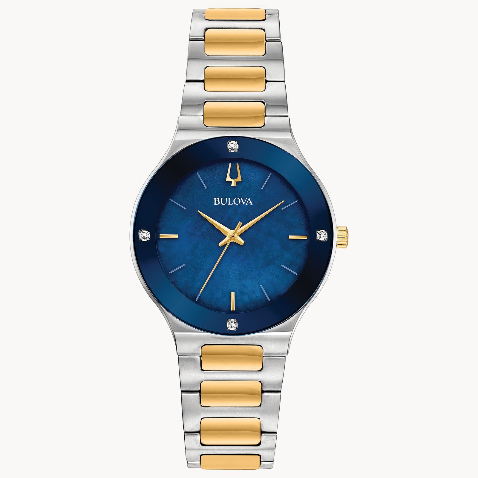 bulova 042429567108 BULOVA LADIES TWO TONE MILLENNIA BLUE DIAL DIAMONDS ON CRYSTAL