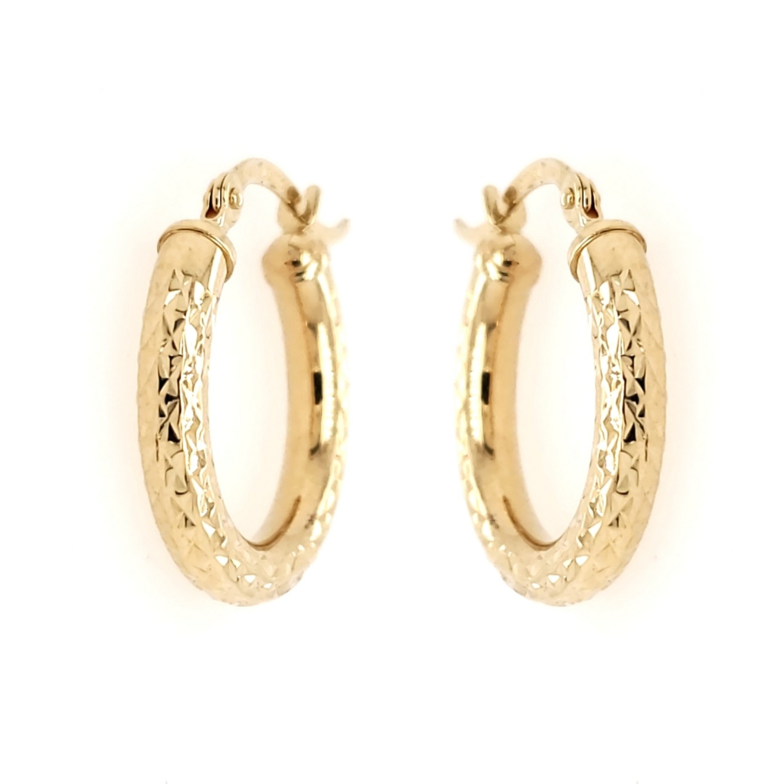 30519 14K YELLOW GOLD 0.75" 3MM DIAMOND CUT SMALL HOOPS
