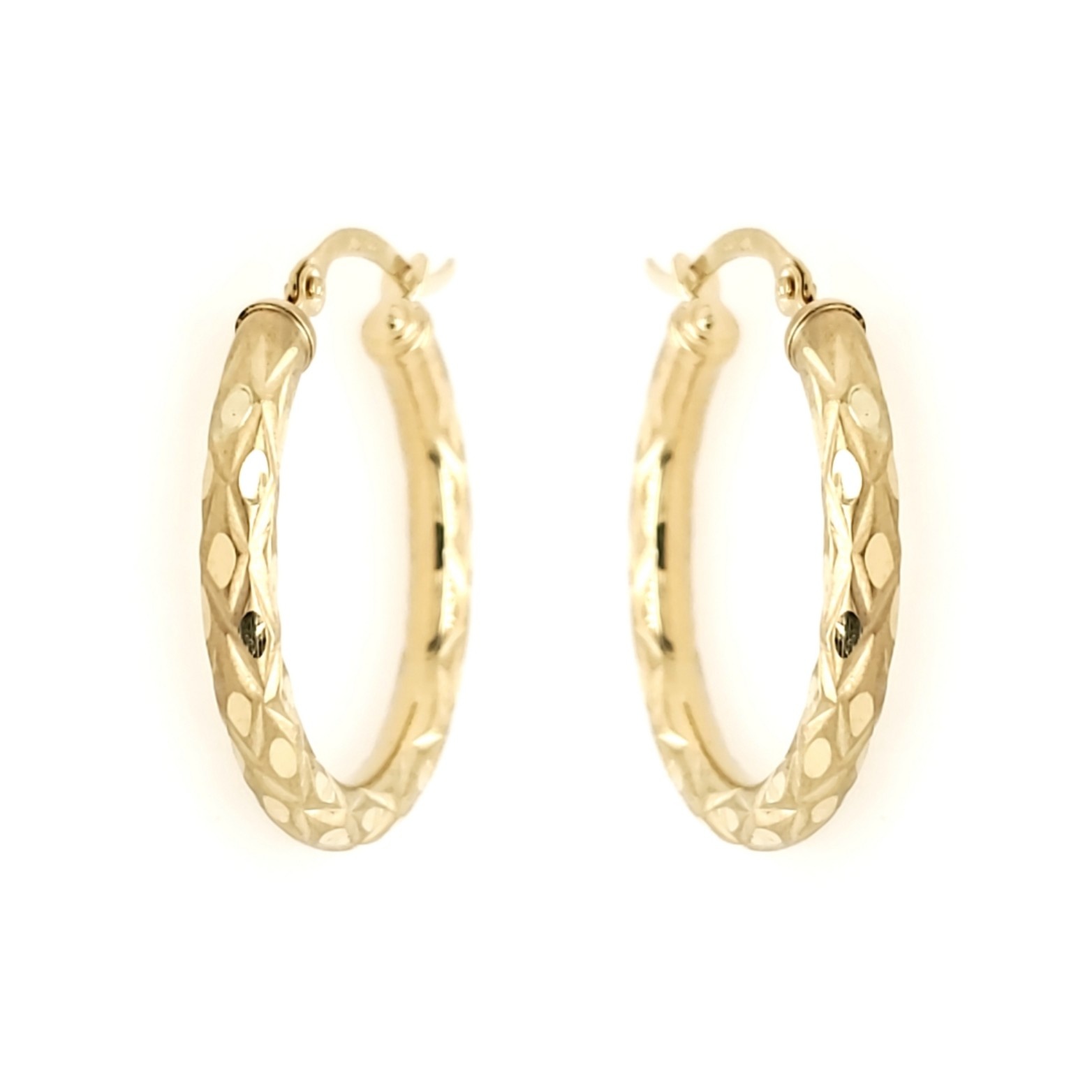 30520 14K YELLOW GOLD 0.75" 3MM SATIN FINISH DIAMOND CUT SMALL HOOPS