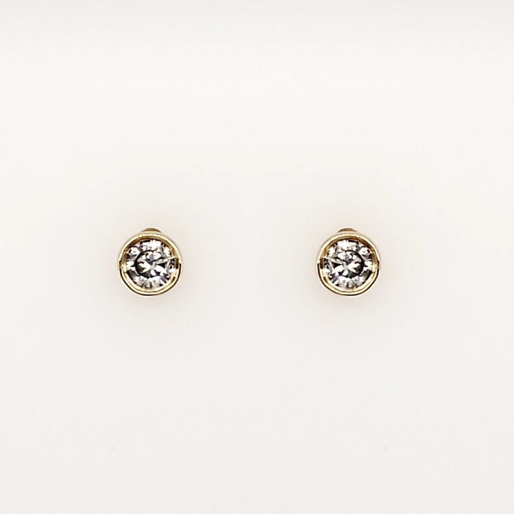 30526 14K YELLOW GOLD .15CTW BEZEL SET DIAMOND STUDS PUSH BACKS