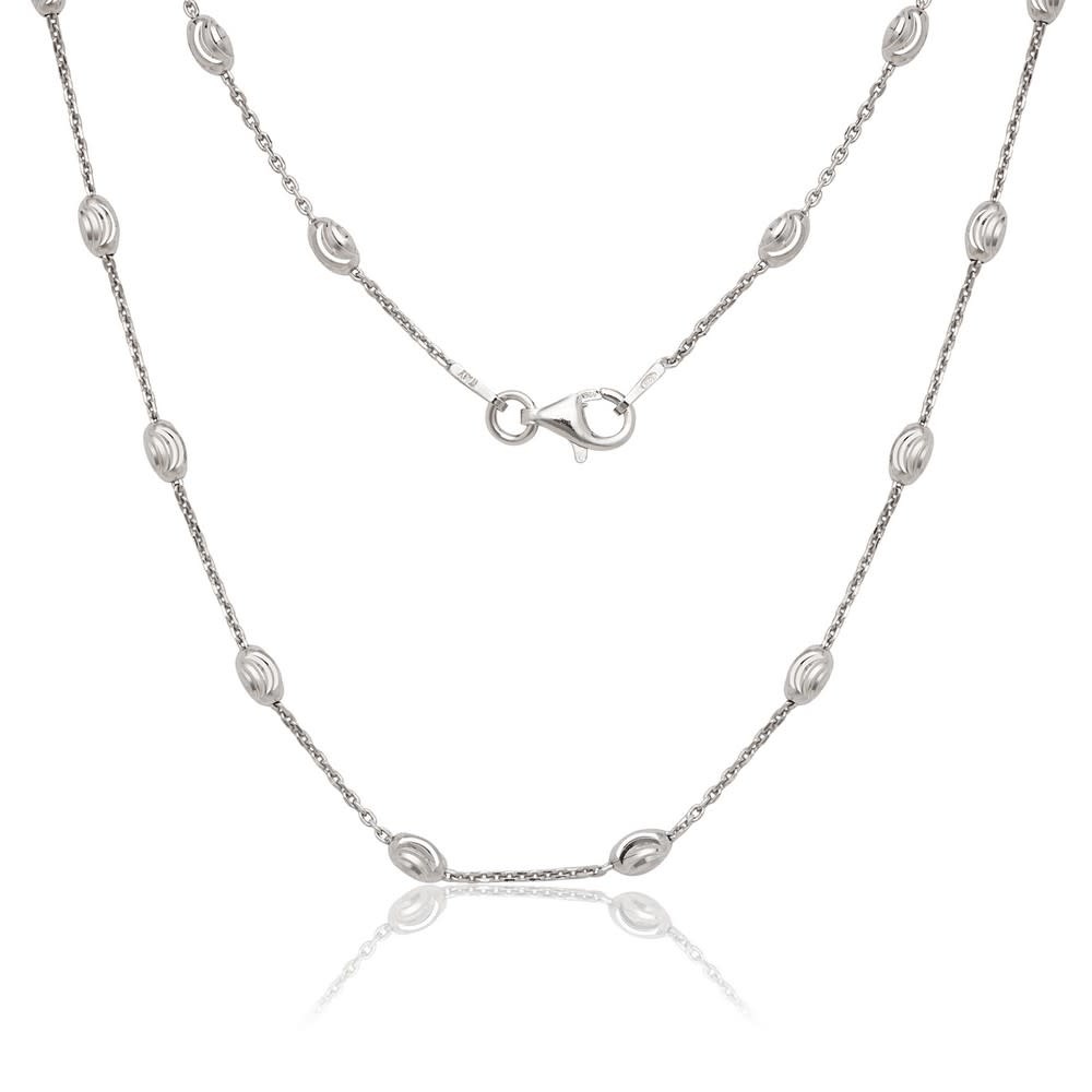 80101 STERLING SILVER 18" RHODIUM PLATED OVAL MOON BEAD DIAMOND CUT CHAIN NECKLACE 80101 STERLING SILVER 18" RHODIUM PLATED OVAL MOON BEAD DIAMOND CUT CHAIN NECKLACE