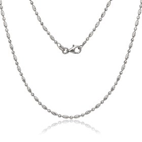 80100 STERLING SILVER  18" RHODIUM PLATED OVAL AND CIRCLE DIAMOND CUT MOON BEAD CHAIN NECKLACE