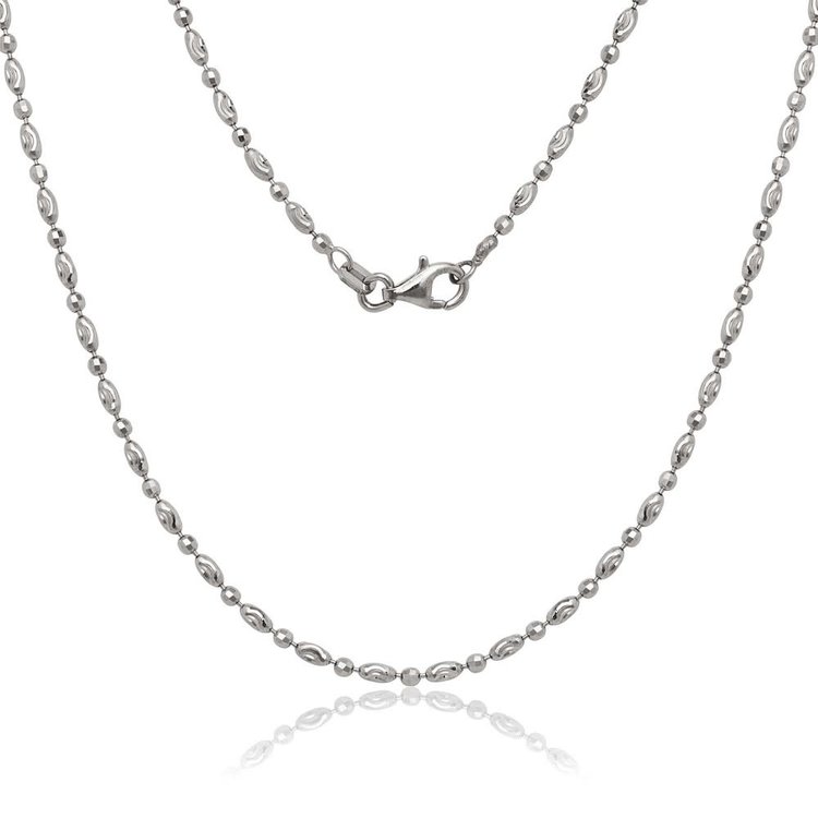 80100 STERLING SILVER  18" RHODIUM PLATED OVAL AND CIRCLE DIAMOND CUT MOON BEAD CHAIN NECKLACE