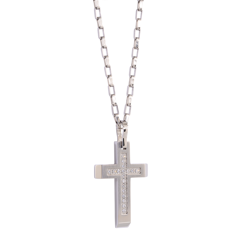 SC22 ITALGEM STAINLESS STEEL 22" ROUND BOX CHAIN MATTE FINISH CUBIC ZIRCONIA CROSS SC22 ITALGEM STAINLESS STEEL 22" ROUND BOX CHAIN MATTE FINISH CUBIC ZIRCONIA CROSS