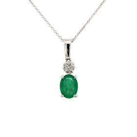 70146 14K WHITE GOLD OVAL EMERALD DIAMOND CLUSTER PENDANT SET