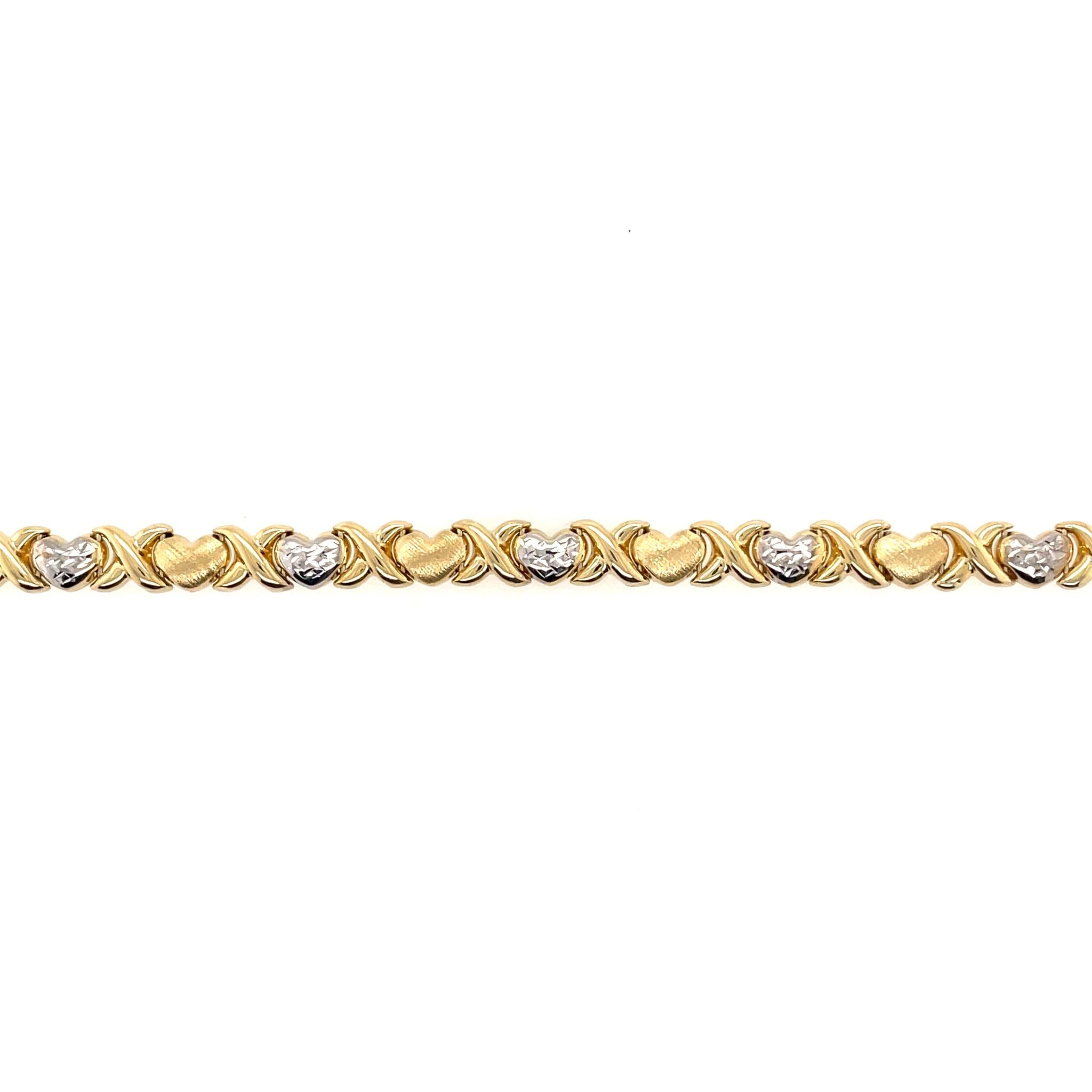 20140 14K 2 TONE DIAMOND CUT SATIN AND HIGH POLISH HEART LINKS STAMPATO BRACELET 20140 14K 2 TONE DIAMOND CUT SATIN AND HIGH POLISH HEART LINKS STAMPATO BRACELET