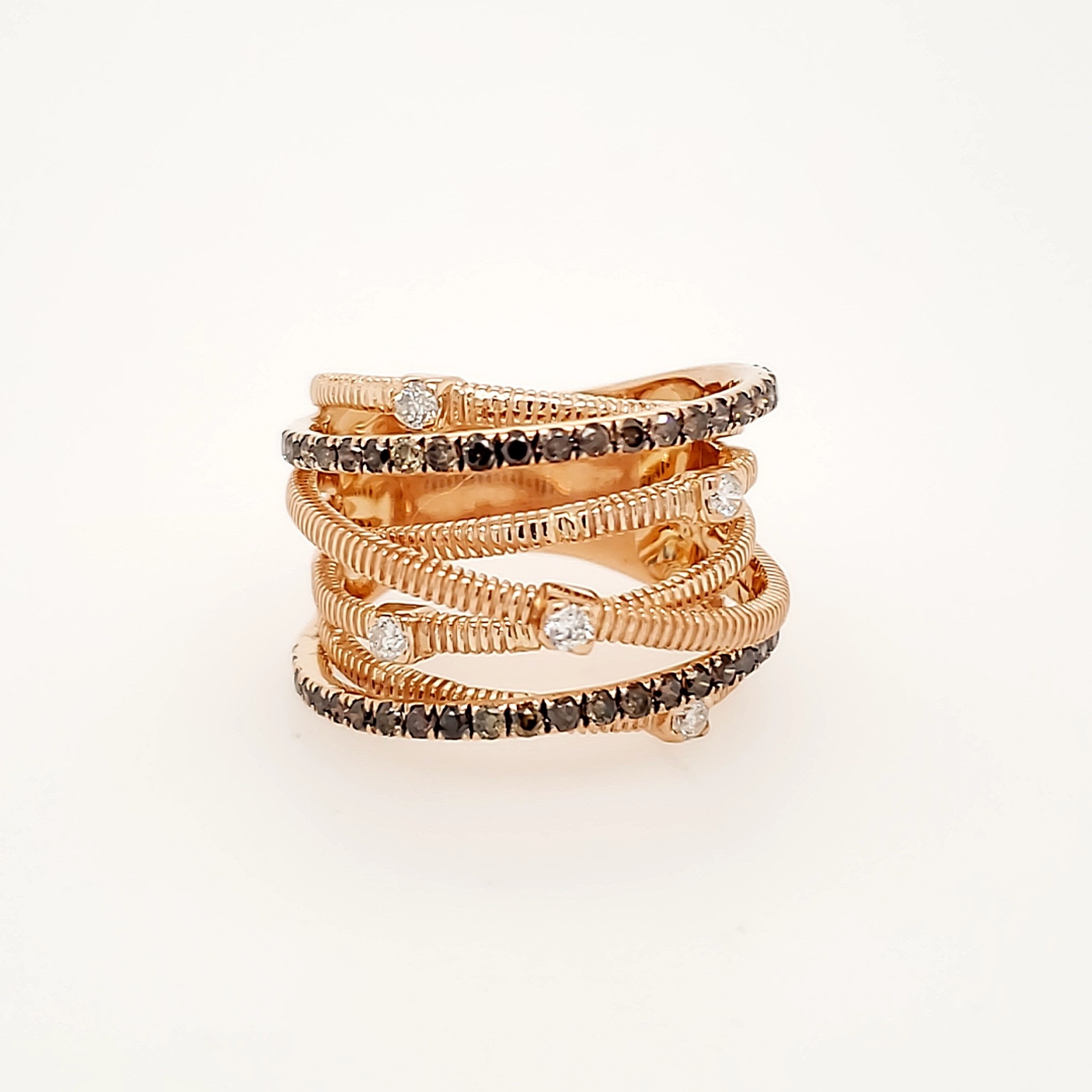40088 18K ROSE GOLD .90CTW DIAMOND CHOCOLATE DIAMOND CROSSOVER RING
