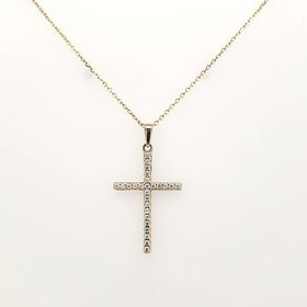 70159 14K YELLOW GOLD CROSS CUBIC ZIRCONIA PENDANT NECKLACE REVERSIBLE