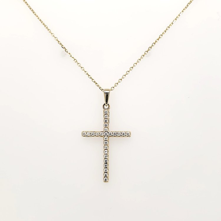 70159 14K YELLOW GOLD CROSS CUBIC ZIRCONIA PENDANT NECKLACE REVERSIBLE