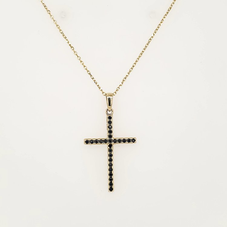 70159 14K YELLOW GOLD CROSS CUBIC ZIRCONIA PENDANT NECKLACE REVERSIBLE