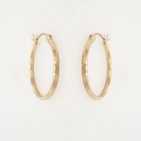 30537 14K YELLOW GOLD 0.65" 1.95MM  HIGH POLISH/SATIN FINISH DIAMOND CUT HOOPS