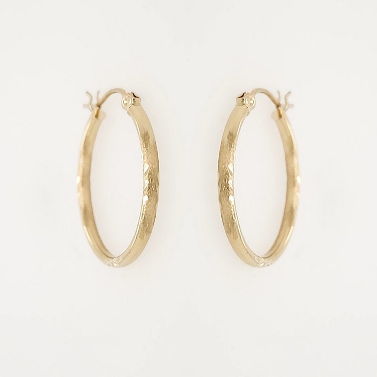 30537 14K YELLOW GOLD 0.65" 1.95MM  HIGH POLISH/SATIN FINISH DIAMOND CUT HOOPS
