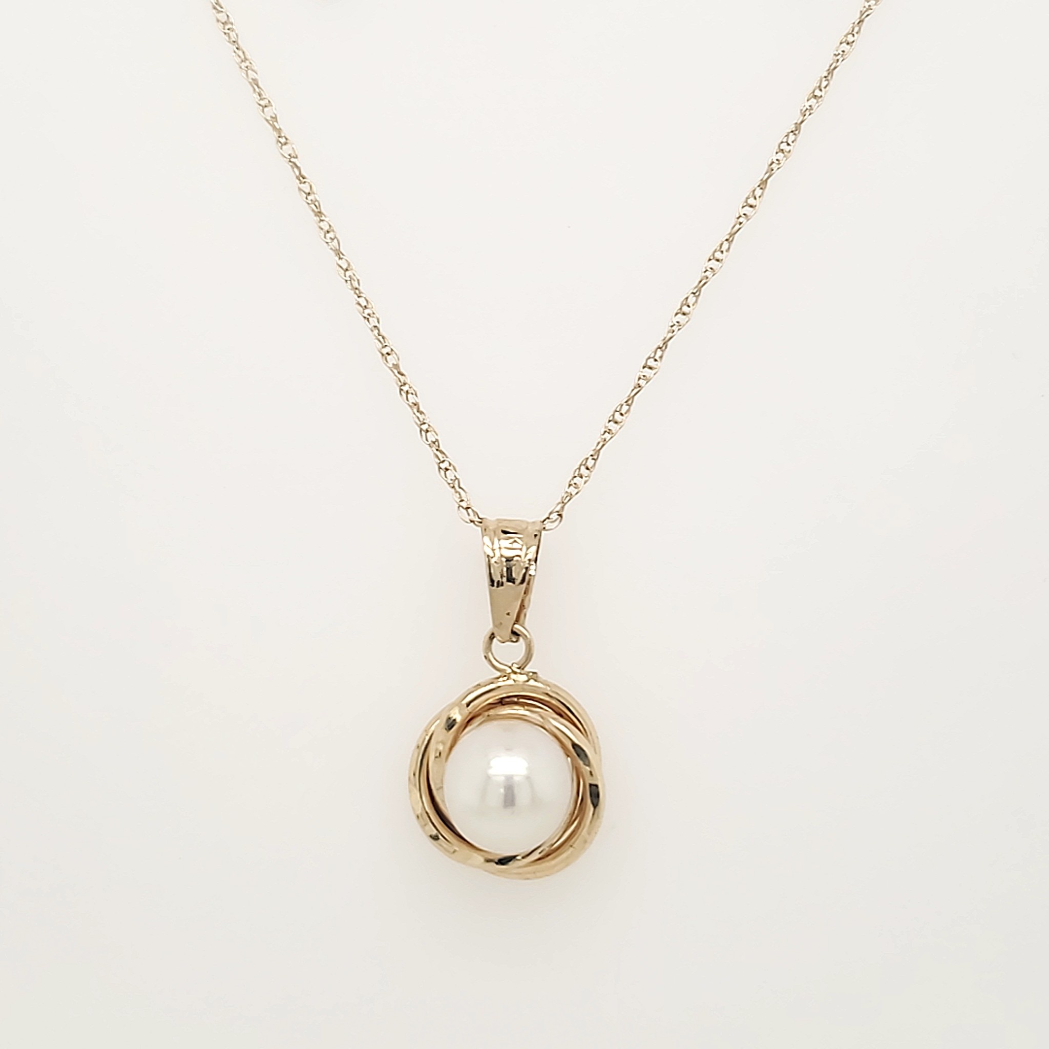 70160 14K YELLOW GOLD SWIRL DESIGN PEARL PENDANT NECKLACE