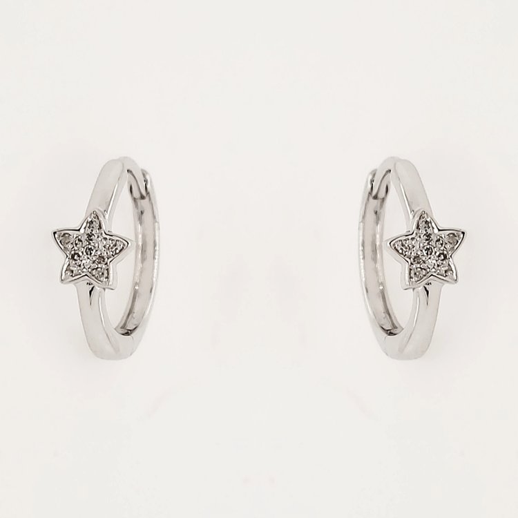 30536 14K WHITE GOLD 0.05CTW DIAMOND  SMALL STAR CENTER HUGGIES