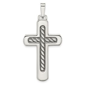 80124 STERLING SILVER HIGH POLISH ANTIQUED TEXTURED CENTER CROSS